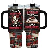 GEPOSTORE Halloween Skull Book Lover 40 oz Tumbler With Handle and Straw | Stainless Steel Insulated Travel Coffee Mug, Gothic Bookish Skull Cup, Gifts for Book Lovers Women Birthday Gifts