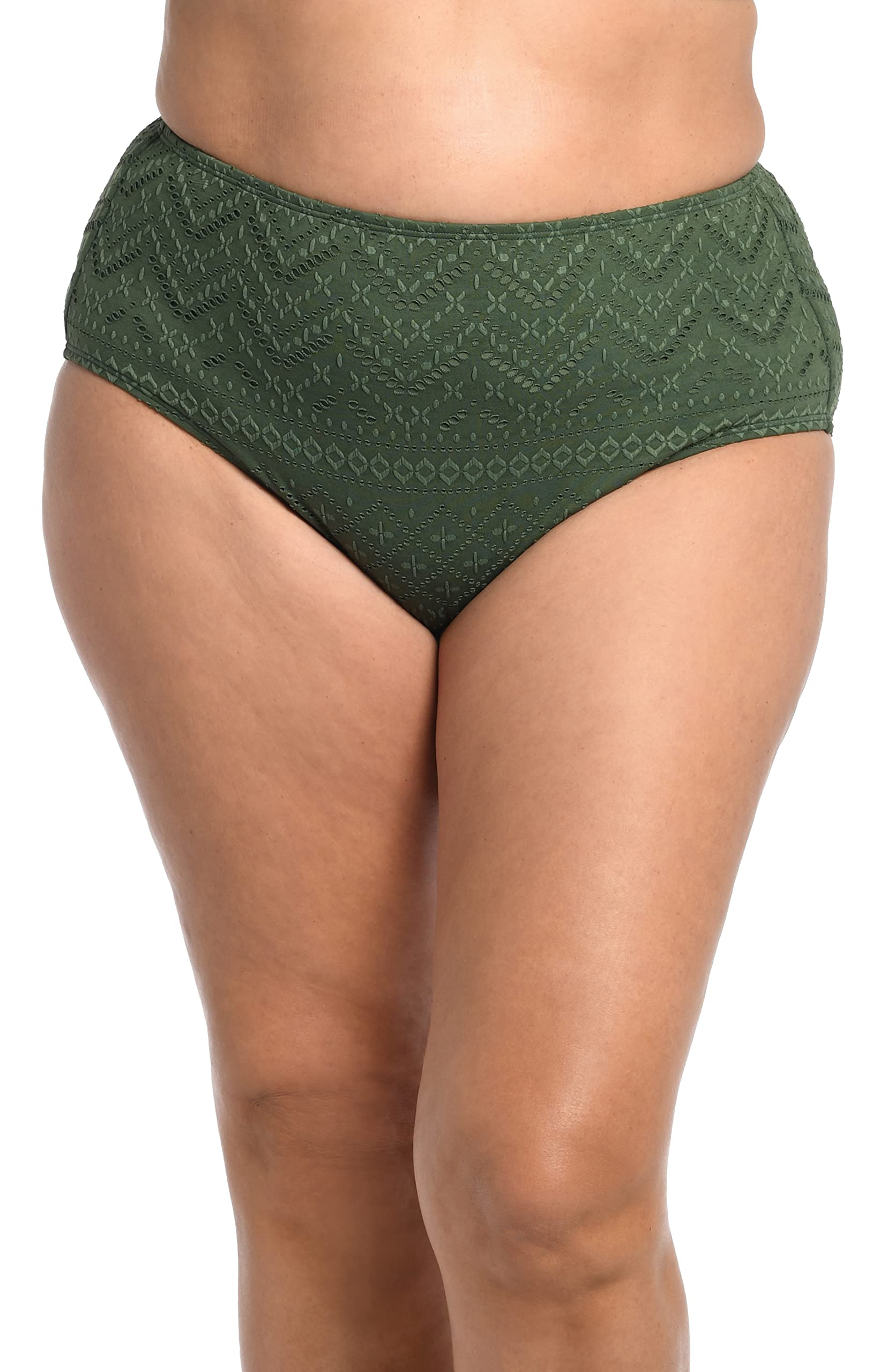 La Blanca Women’s High Waist Swimsuit Bottom, Olive//Saltwater Sands, 20