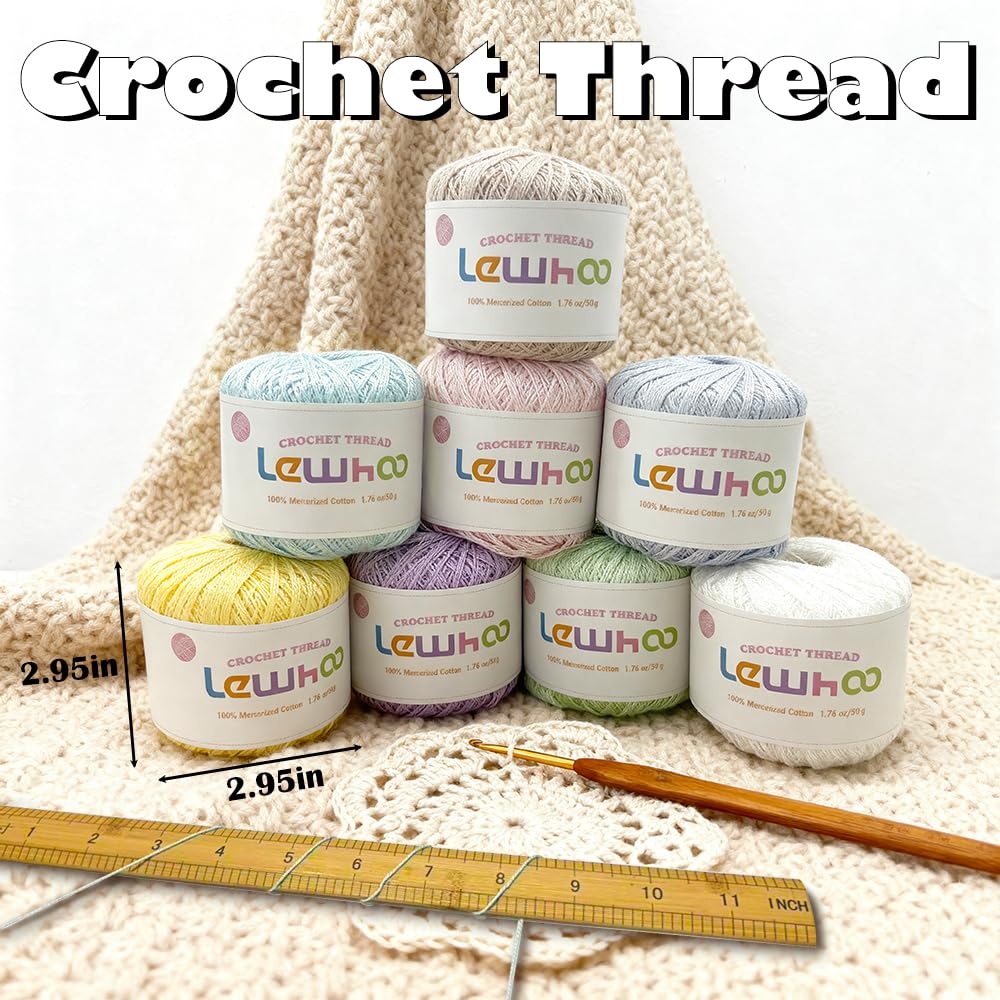 Lewhoo Crochet Thread, 8 Pearl Yarn Balls for Crocheting, 100% Mercerized Cotton Tatting Thread Size 10, Cotton Lace Yarn Hand Embroidery