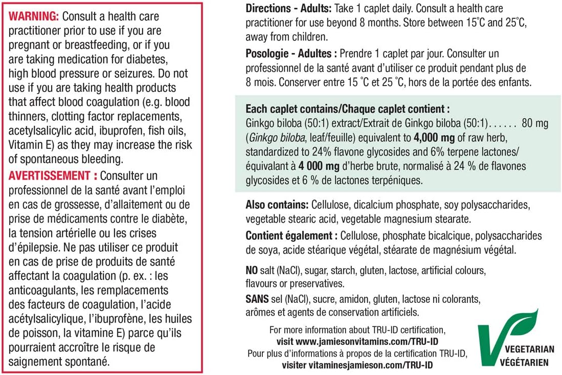 Ginkgo Biloba 4 000 Mg Gluten Free Amazon Ca Health Personal Care