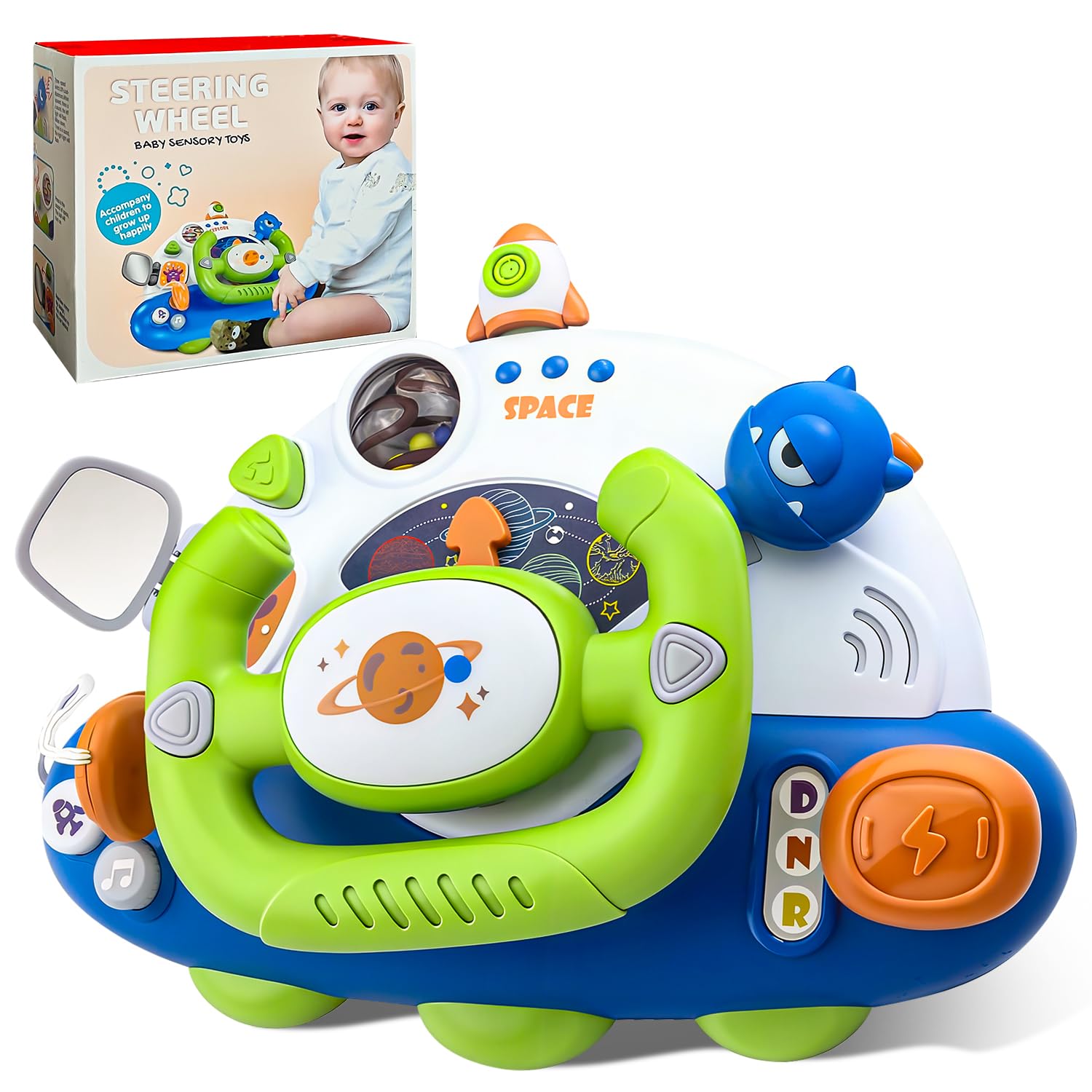 JUYOUNGA Toddler Steering Wheel Interactive Learning Toy, My First Driving Educational Musical Toy with Light and Sound for Preschool 1-3 Year Old Kids