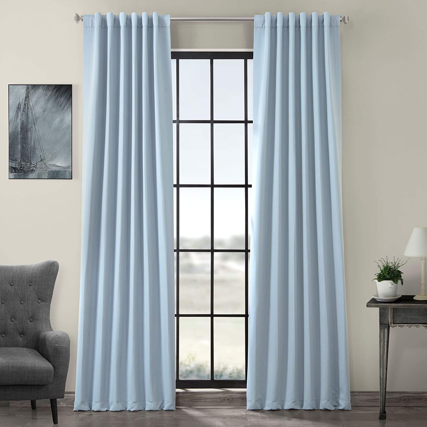 HPD Half Price Drapes Room Darkening Curtain 50" x 84" (127cm x 213cm) 1 Panel BOCH-134308-84 Frosted Blue, Polyester Blend, Satin Blue, W 50" x L 84" — image 1