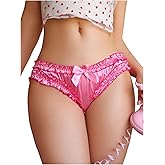 OYOANGLE Women's Satin Panties Cute Bow Frill Trim Briefs Comfortable Mid Rise No Show Underwear