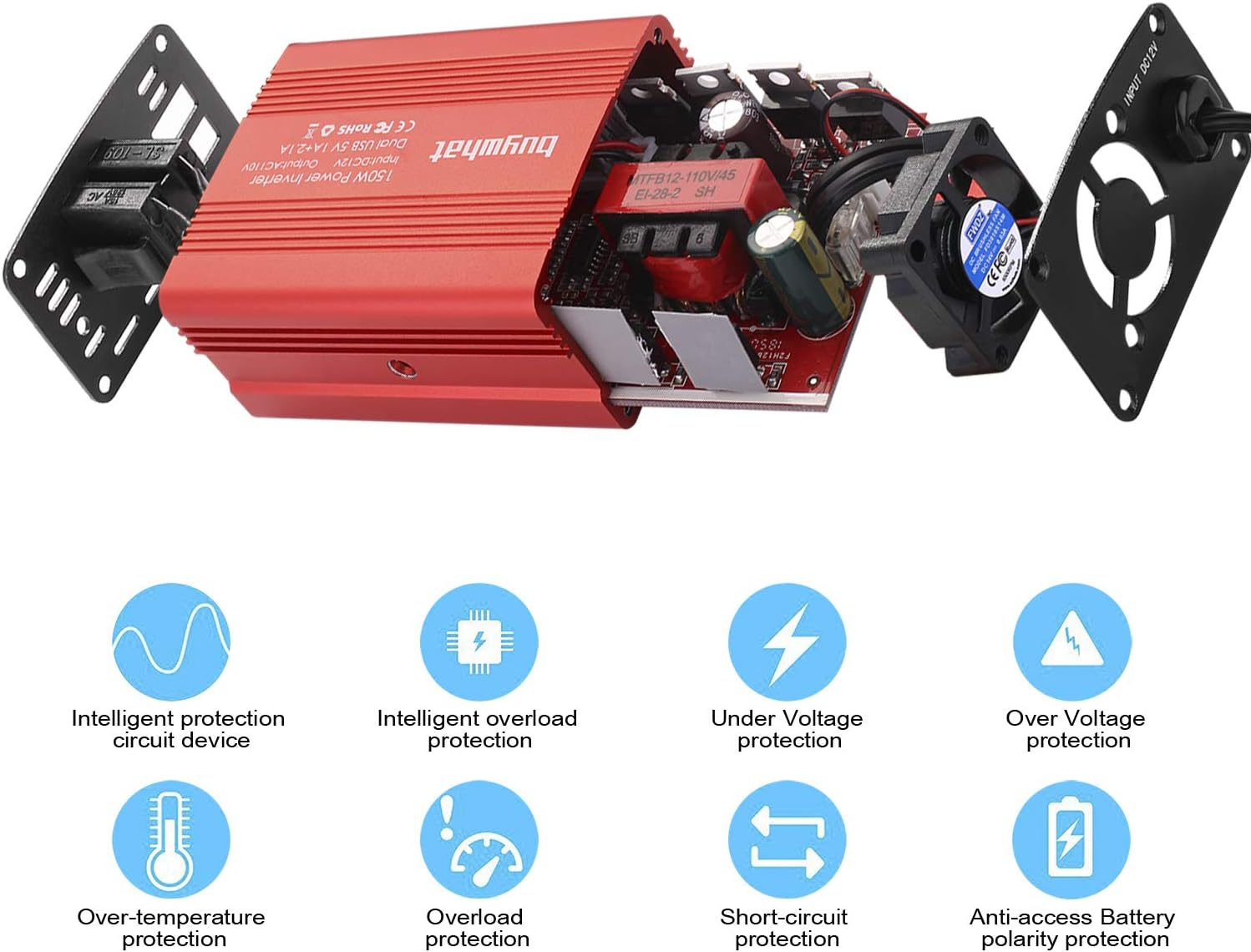 Buy What BW-150 150W Car Power Inverter DC 12V to 110V AC Outlet Converter 3.1A Dual USB Car Charger Adapter(Red)
