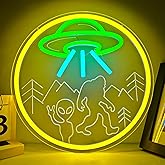 FuugZze UFO Bigfoot Neon Signs for Wall Decor Sasquatch Neon Lights for Bedroom Dimmable Bigfoot Led Signs for Bedroom Wall Funny Sasquatch Gifts for Men Cave Bigfoot Lovers Wall Art Decors