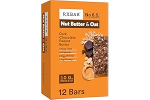 RXBAR Nut Butter and Oat Protein Bars, Protein Snacks, Snack Bars, Dark Chocolate Peanut Butter, 23.2oz Box (12 Count)