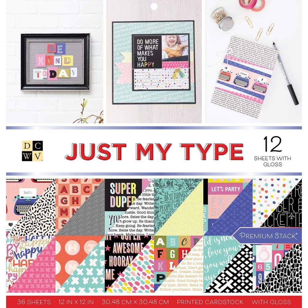 American Crafts DCWV Double-Sided Cardstock Stack 12" X12" 36/pkg-Just My Type, 18/2 Each, 12