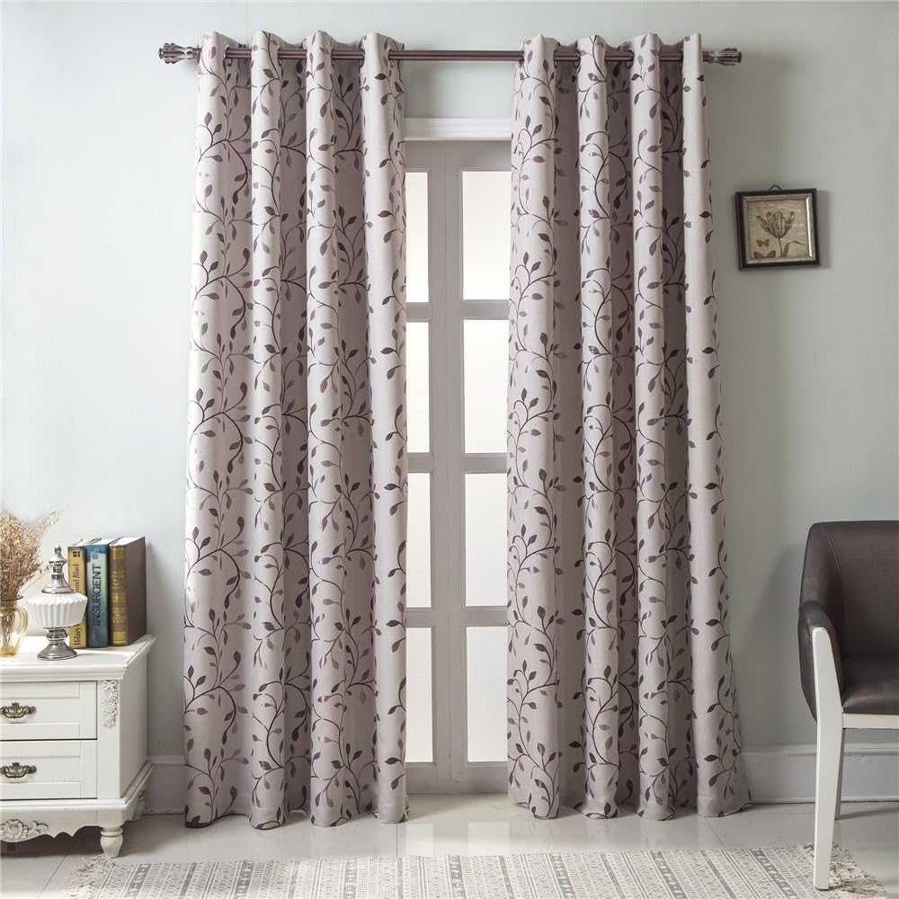 GYROHOME Floral Blackout Curtain Grommet Top Thermal Insulated Room Darkening Engery Saving Drape Noise Reducing No Formaldehyde,Sold in Pair(2 Panels)