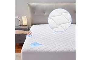 SLEEP ZONE Waterproof Mattress Protector Pad Queen Machine Washable, Breathable Mattress Topper with Deep Pockets, All-Season Use, Hotel Quality (Queen, White)