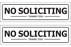 MONGFUN No Soliciting Sign - Self Adhesive Indoor/Outdoor Aluminum Sign - Medium Size 2" x 7" White with Black Letters for House Business - Easy Installation (2 Pack)