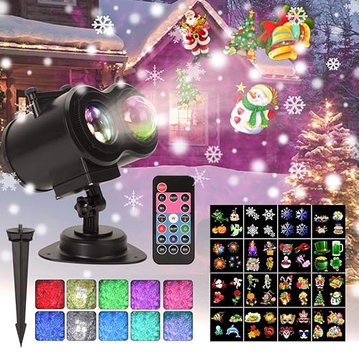 [2018 Más Nuevo] Luces de Proyector de Navidad 2 en 1 con 16 Diapositivas, 64 pantallas, Control Remoto, Impermeable Proyector de Decoración ...