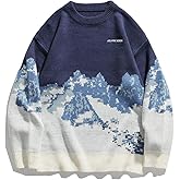 Aelfric Eden Snow Mountain Sweater Men Casual Knitted Sweater Oversized Graphic Pullover Sweater