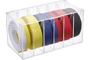 OGANAZI Dust-Free Karate 6 Belts Display Rack, Acrylic Clear Belts Display Case with Cover Lid, Wall-Mounted Martial Arts Belts Holder Box for BJJ, Karate, Taekwondo Learners Achievement Collection