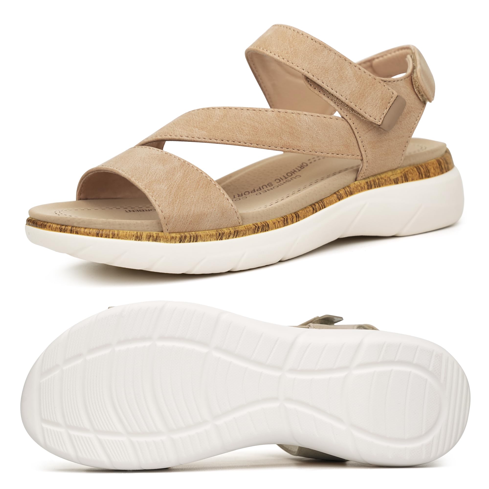 Photo 1 of ORTOREX Women Arch Support Sandals Orthotic Comfortable Walking Sandals (6,Beige)