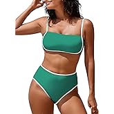 Pink Queen 2026 Women's High Waisted Bikini Sets Two Piece Swimsuit Color Block High Cut Bathing Suits Beach