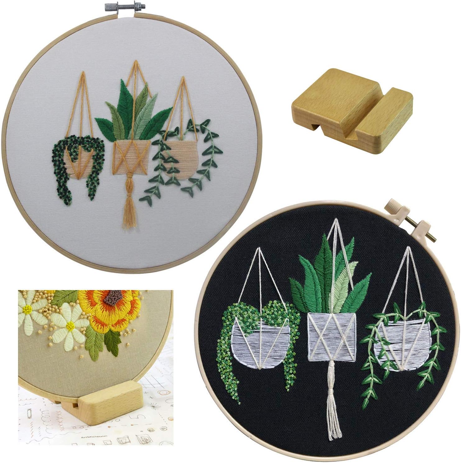 2 Sets Embroidery Kits, Full Range of Embroidery Starter Kit with Pattern DIY Stitch Kit for Beginner Including Cloth, Hoop, Threads, Tools Kit