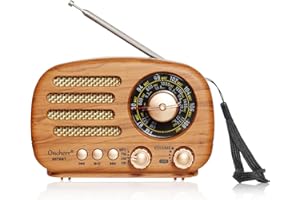 Oncheer Portable Vintage Decor Radio, Retro Bluetooth Speaker, FM/AM/SW Old Fashion Classic Style, Adjustable Antenna, Rechargeable Battery Powered, Support TF Card, USB Playing Music-Light Color