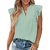 Zenlonr Womens Summer Tops 2026 Casual V Neck Ruffle Cap Sleeve Blouse Shirts Solid Color Tunic Tops