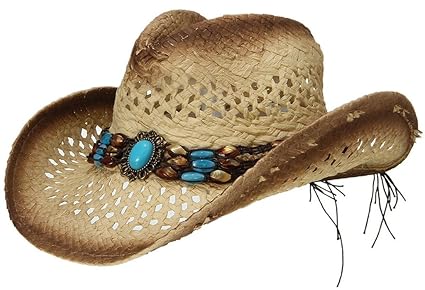 La vogue Damen Strohhut Braun Westernhut mit Türkis