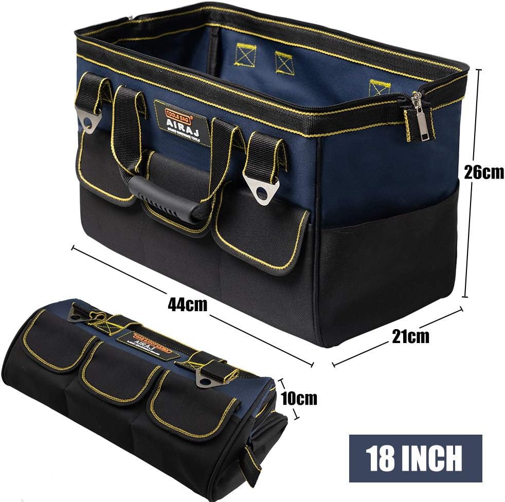 AIRAJ 18 inch Tool Bag Large Capacity Tool Organizer with Adjustable Shoulder Strap Zip-Top Opened Fabric Tool Bag for Men, Gift MINI Parts Box - - 