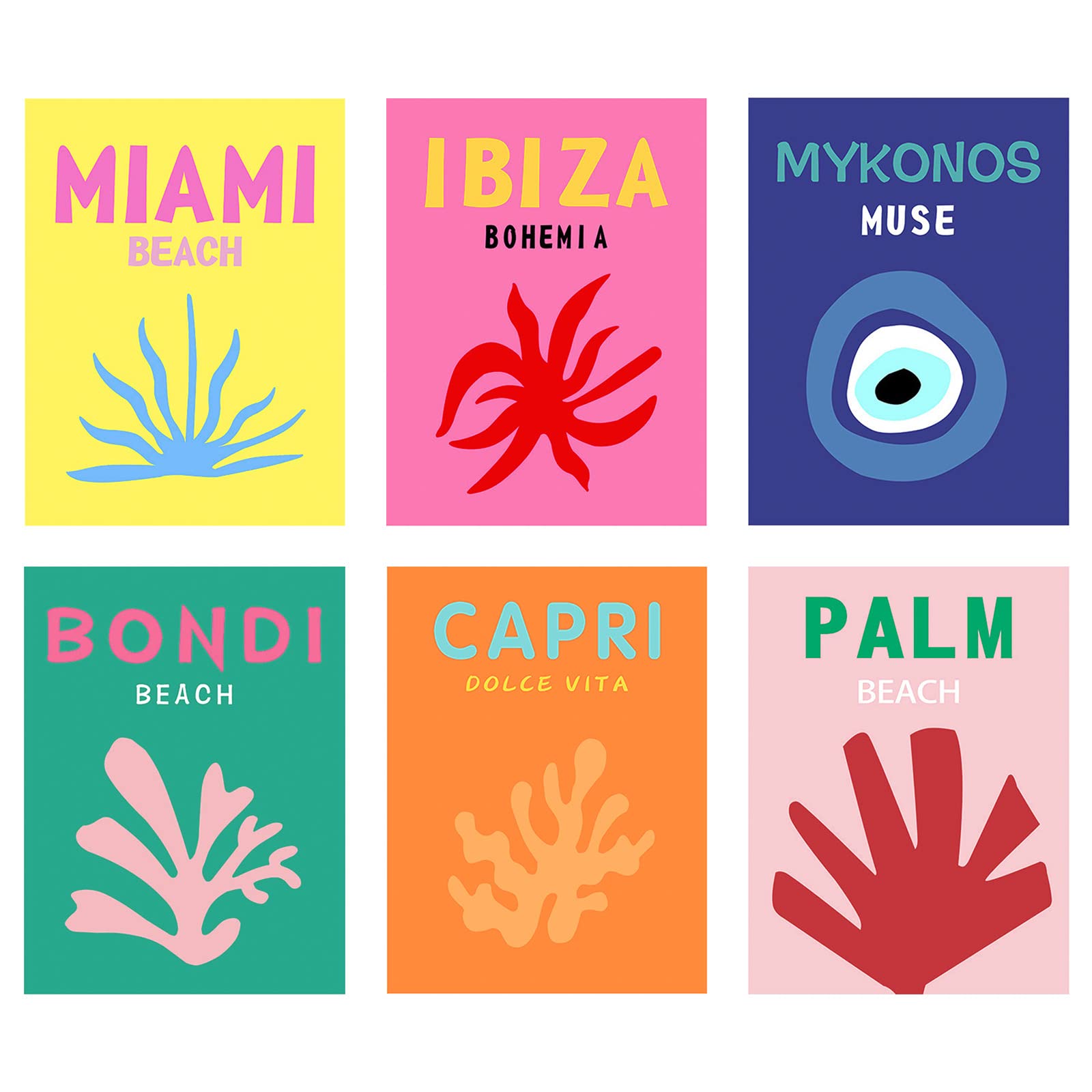 MOROBOR Travel Art Prints Posters,Set of 6 Aesthetic Canvas Wall Art Prints,Wall Art Exhibition Poster & Prints,Colorful Wall Art, Minimalist Decor((Unframed, 8x10)
