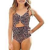 Saodimallsu Girls One Piece Cutout Ruffle Swimsuits Kids Floral High Waisted Tie Front Bathing Suits