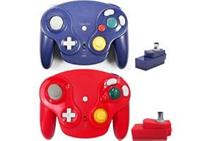 Game Cube Controller,NGC 2.4G Wireless Classic Controller for Wii Game Cube, With Receiver Adapter (Blue and Red)