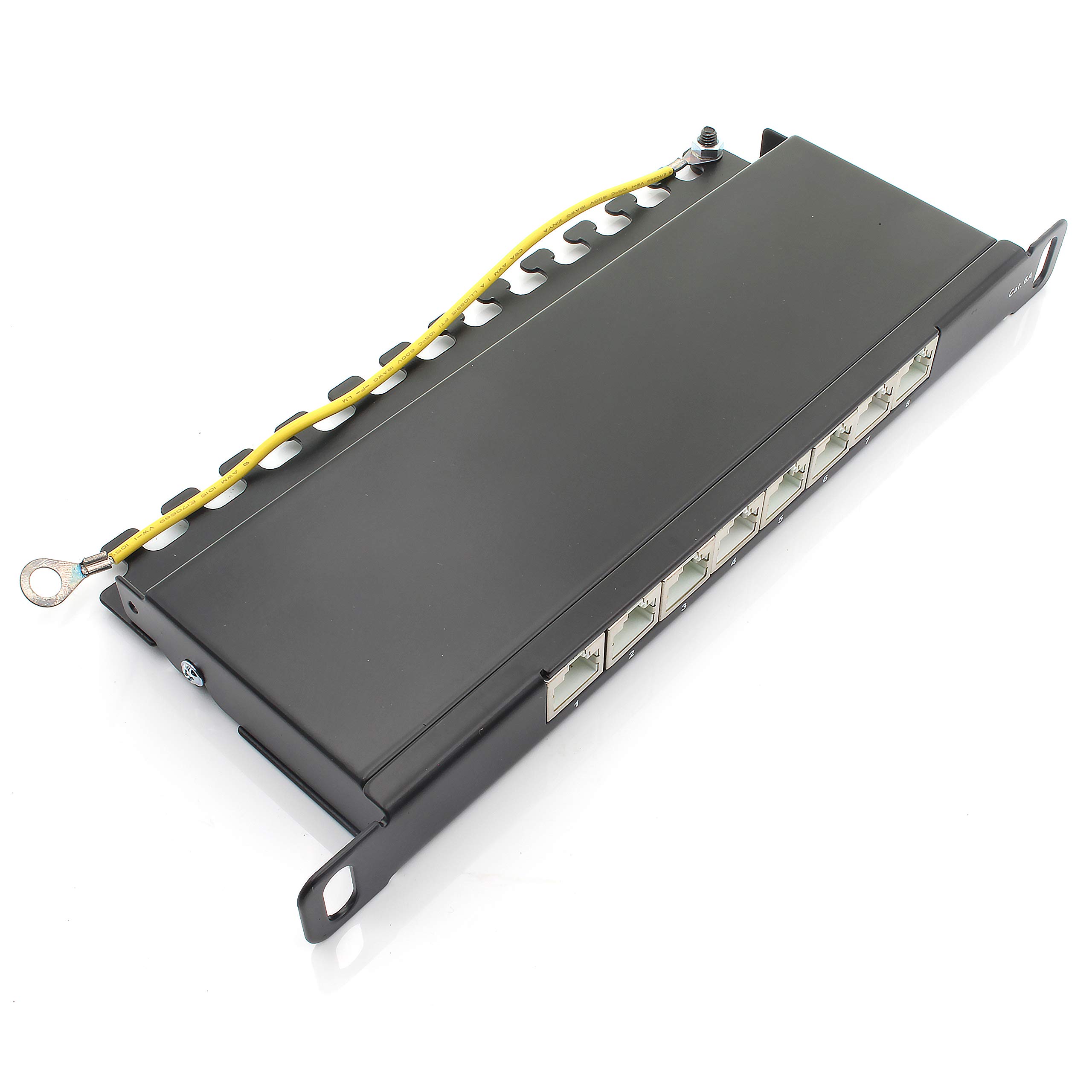 1aTTack.de 367491 Patch panel CAT6a SLIM 8 port black 0.5 HE distribution panel LSA+ connection technology network distribution - RJ45 - TIA 568 A/B - black