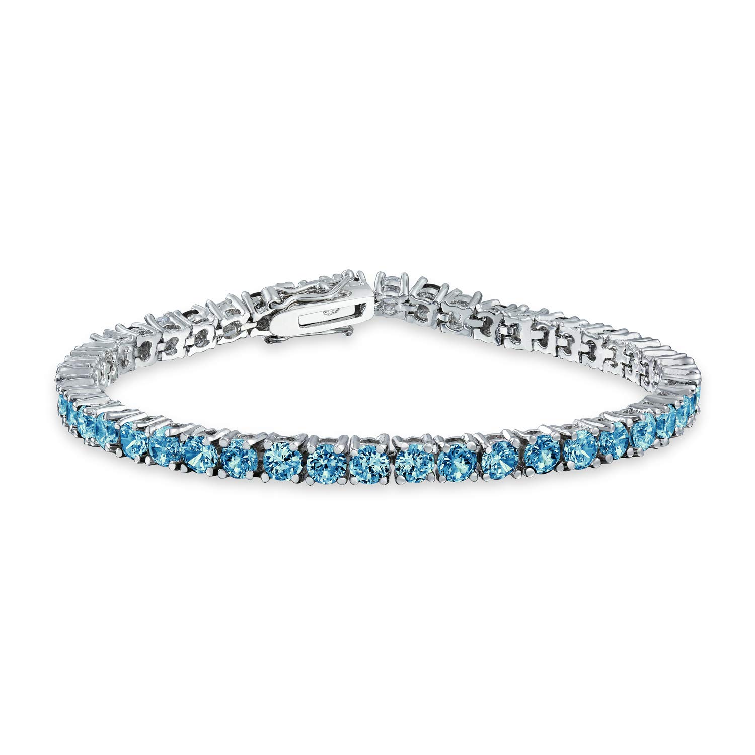 Bling Jewelry 12 CTW Prong Basket Set Solitaire Round Cubic Zirconia London Blue Simulated Blue Topaz AAA CZ Tennis Bracelet For Women Prom Bride Silver Plated