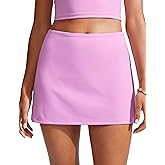 CRZ YOGA Womens High Waisted Swim Skirt A Line Swimsuit Skorts Side Slit Bathing Suit Bikini Bottoms with Built in Briefs
