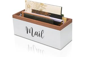 INTARSIO 100% Real Wood Mail Organizer for Countertop, Dual-Sided Mail Script Design, Mail Holder for Office, Desk, Entryway Table, Rustic Farmhouse Style, Great Home Decor Gifts