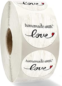 500 Homedmade with Love Stickers-1.4 inch Wood Grain Round Labels.