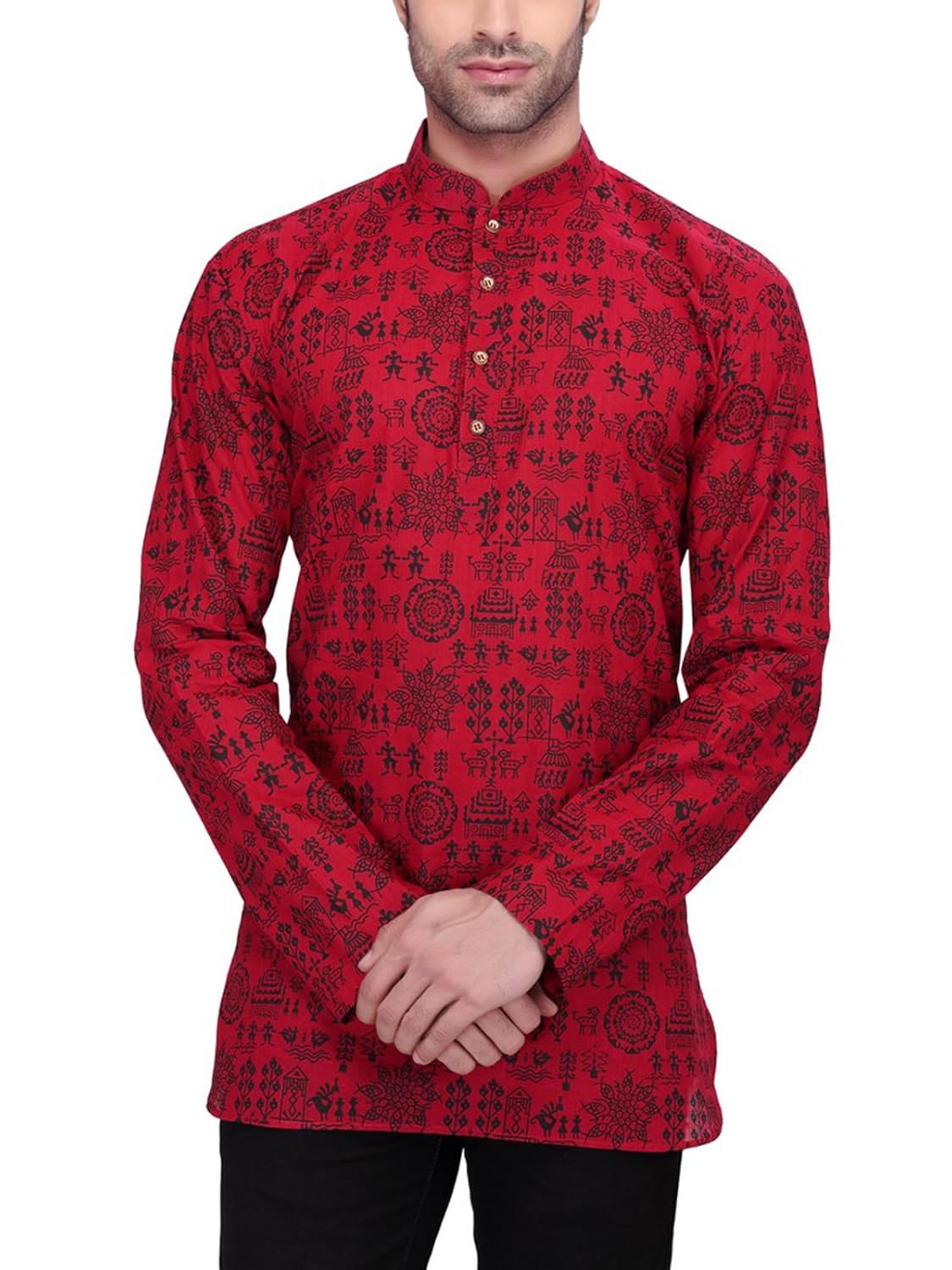 rg designers men's full sleeve short kurta d6578maroonwarli