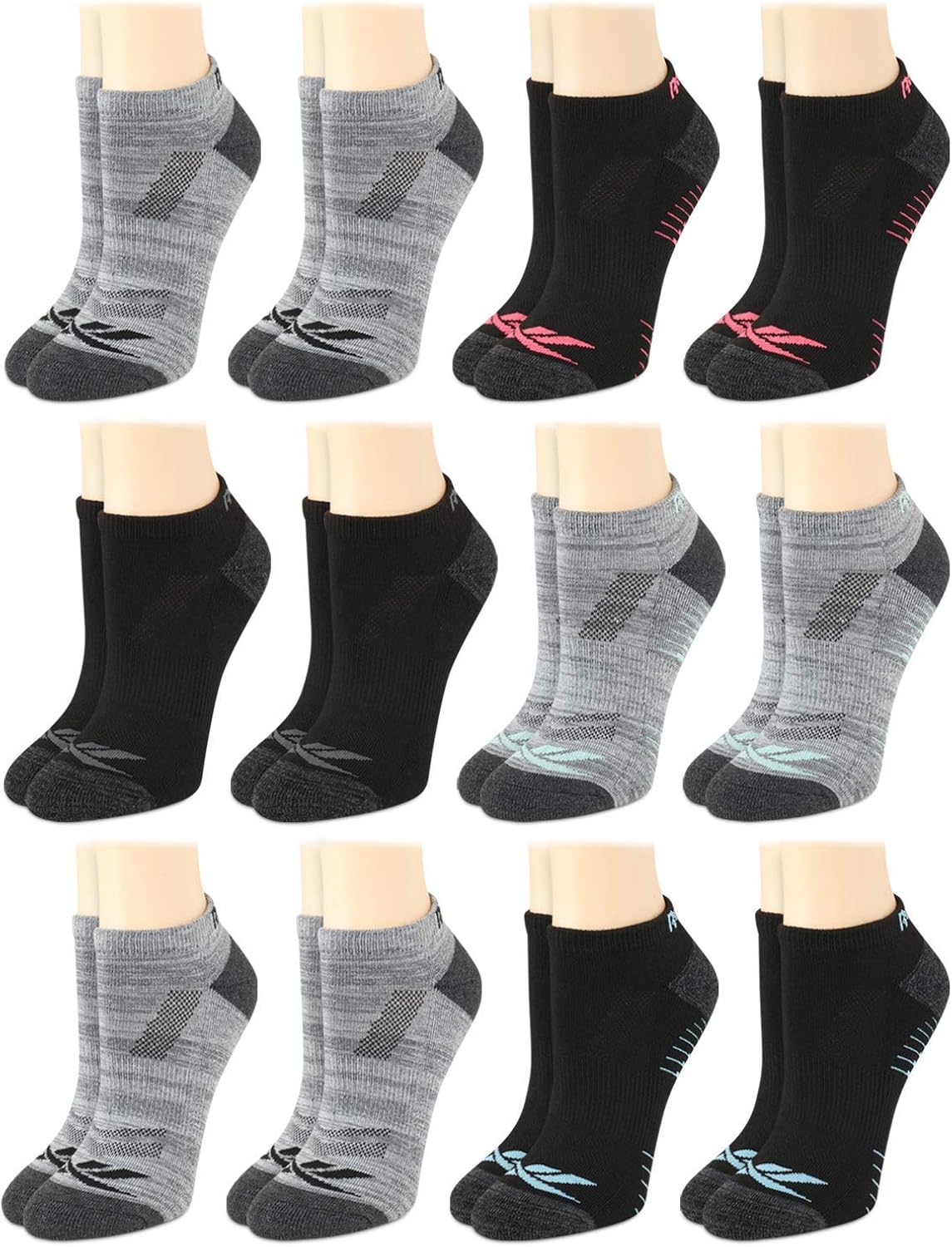 Reebok Women's NoShow Breathable Athletic Low Cut Cushioned Socks (12