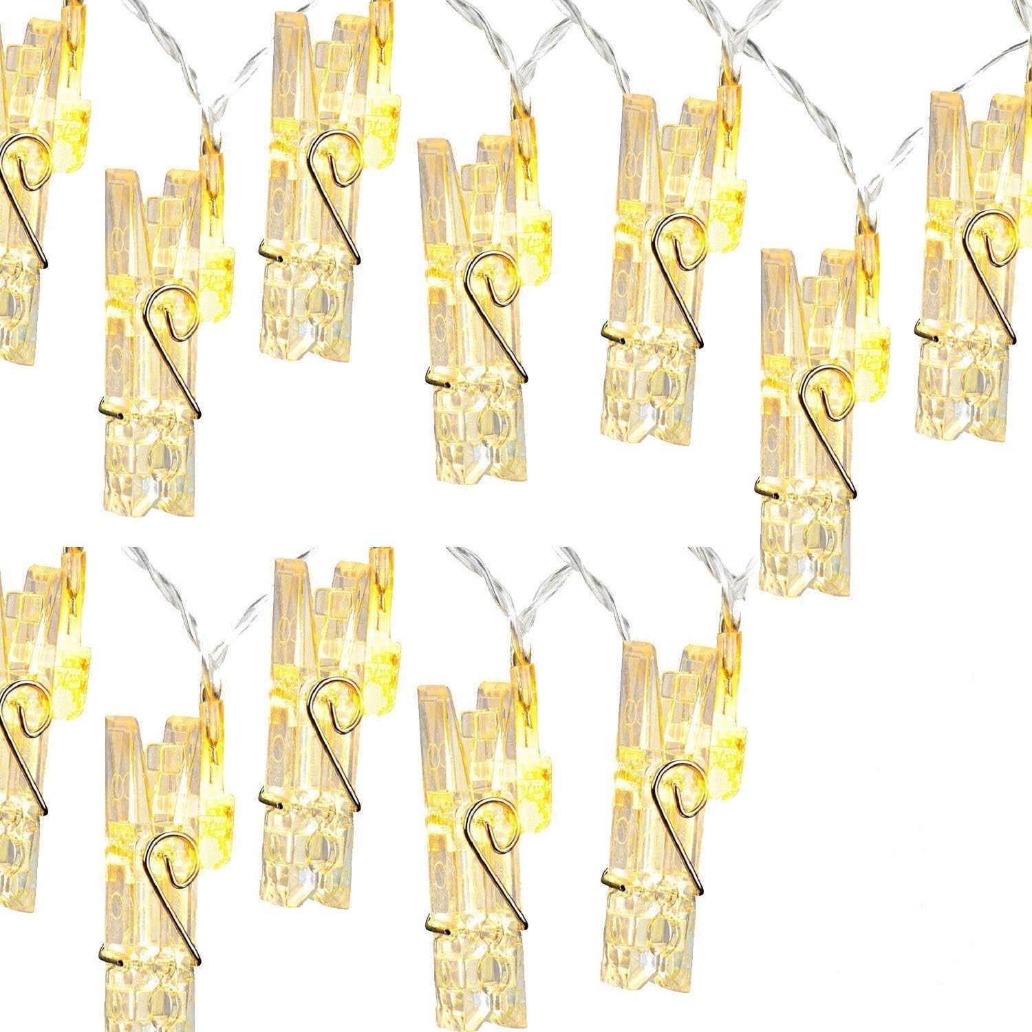 syehe 40 LED Photo Clip String Lights，Battery Powered，String Lights Indoor/Outdoor Decorate- Hanging Photo, Notes, Artwork (Warm White)