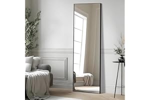 PUZONJIG Full Length Mirror, 55x15'' Rectangle Wall Mirror for Bedroom, Long Black Standing Floor Mirror, Full Body Tempered Glass Vanity Mirror with Aluminum Frame for Entryway, Living Room, Bathroom Décor