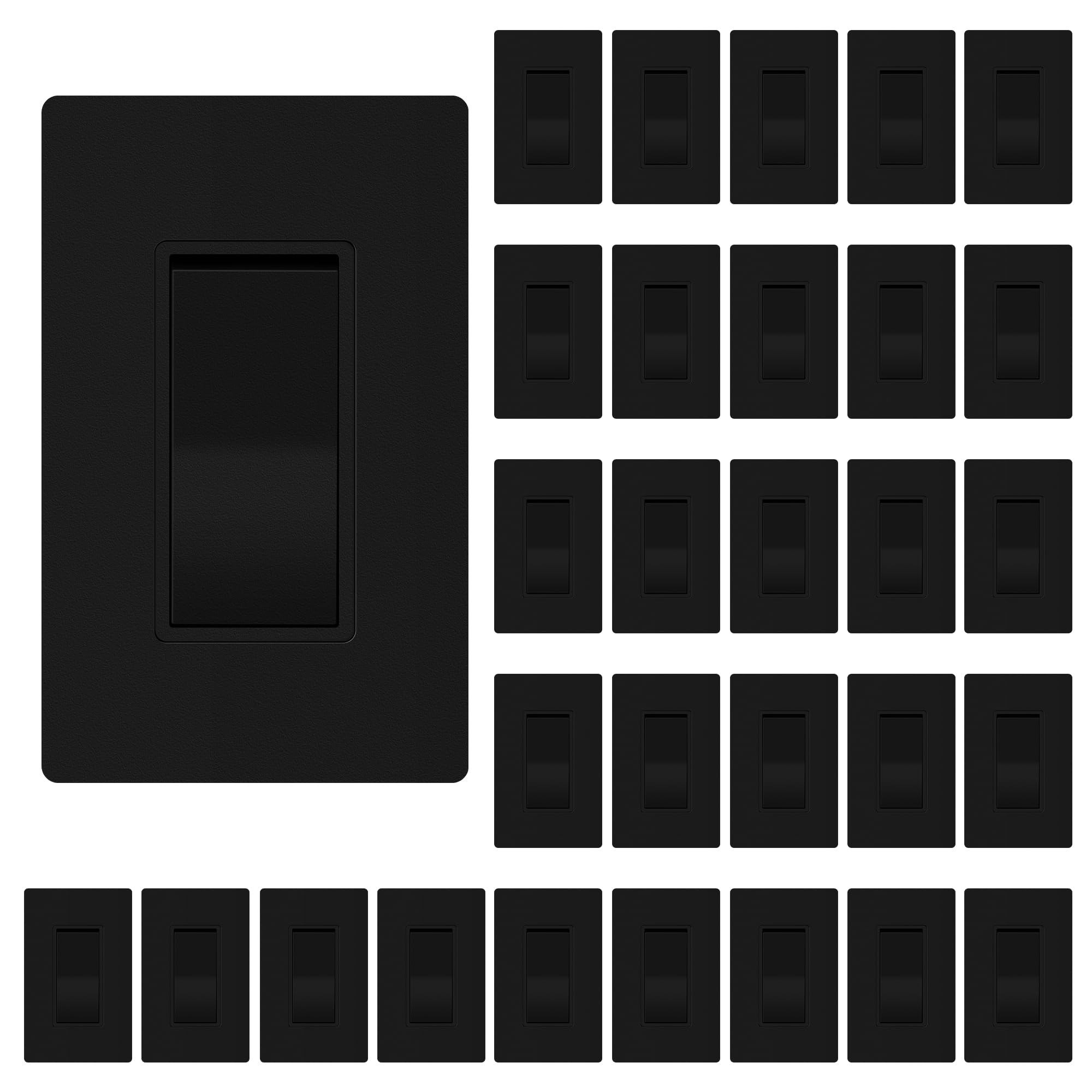ThunderWay Matte Black 3 Way Decorative Light Switch with Plate, 15 A 120/277 V Rocker Paddle Wall Switch Replacement, Self-Grounding, Residential Grade, Wall Plate, UL Listed (30 Pack) Image