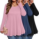 Evervibe 3 Pack Women's Plus Size Tunic Top Casual Long Sleeve Shirts Knitted Loose Fit Blouse Wear with Leggings