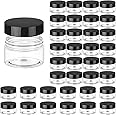36 Pieces Plastic Jars Round Clear Leak Proof Cosmetic Container Jars with Inner Liners and Lids for Lotions Ointments Travel Make Up Storage (1 oz, Black)