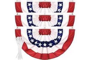 ADISHER 3 Pack USA Pleated Fan Flag, 2 X 4 FT American Flag Bunting with Brass Grommets and Zip Ties, Memorial Day Independence Day Patriotic Half Fan Banner Flag Decoration 4th of July Decorations Outdoor