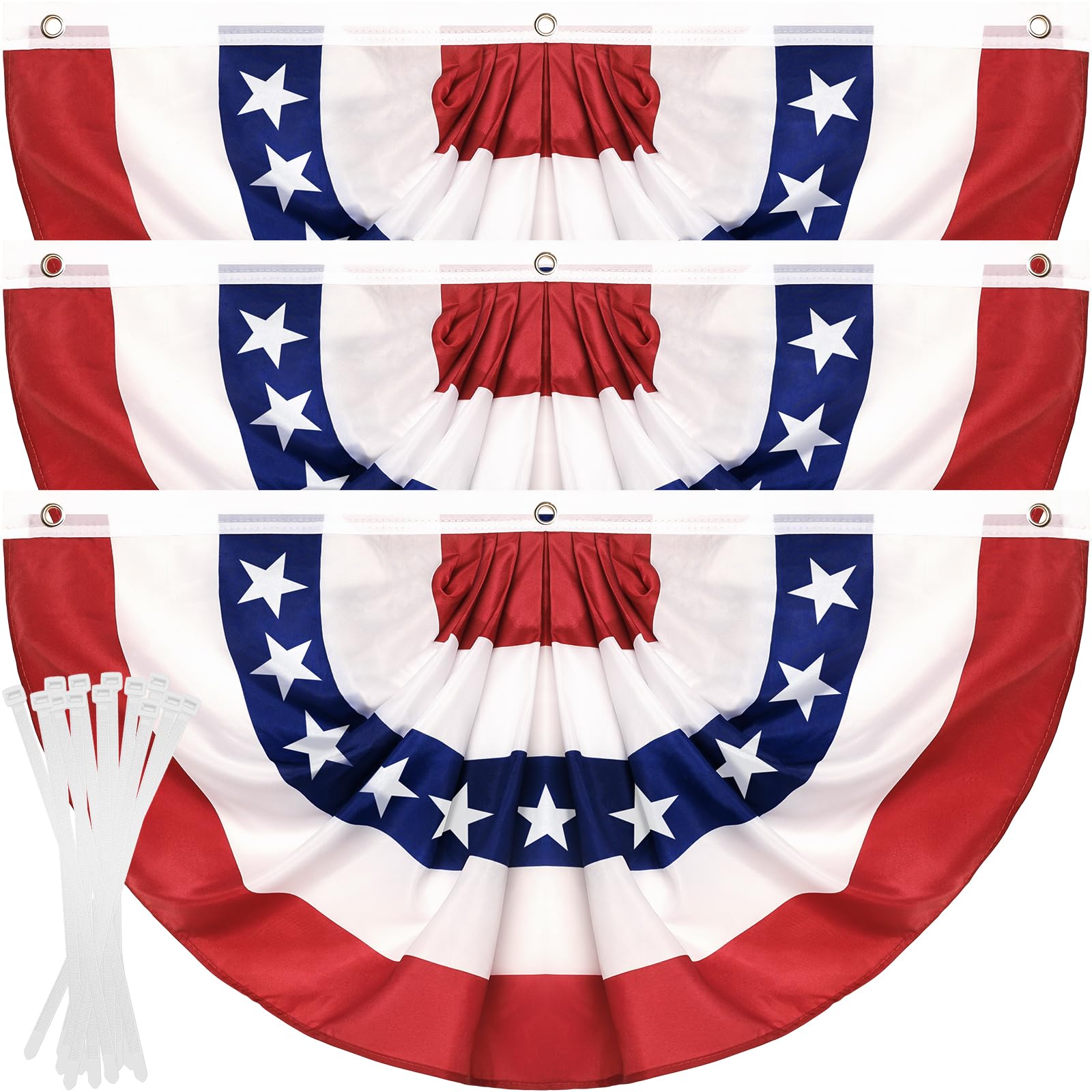 Photo 1 of 3 Pack USA Pleated Fan Flag, 2 X 4 FT American Flag Bunting with Brass Grommets and Zip Ties, Memorial Day Independence Day Patriotic Half Fan Banner Flag Decoration 4th of July Decorations Outdoor