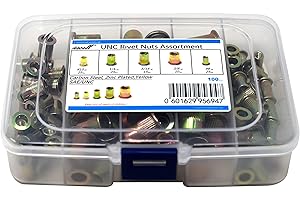 iexcell 100 Pcs #8-32#10-24 1/4-20 5/16-18 3/8-16 UNC Threads Carbon Steel Rivet Nuts Threaded Insert Nuts Nutserts Assortment, Flat Head