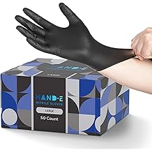 Hand-E Touch Black Nitrile Disposable Gloves Large, 50 Count - BBQ, Tattoo, Hair Dye, Cooking, Mechanic Gloves - Powder and L