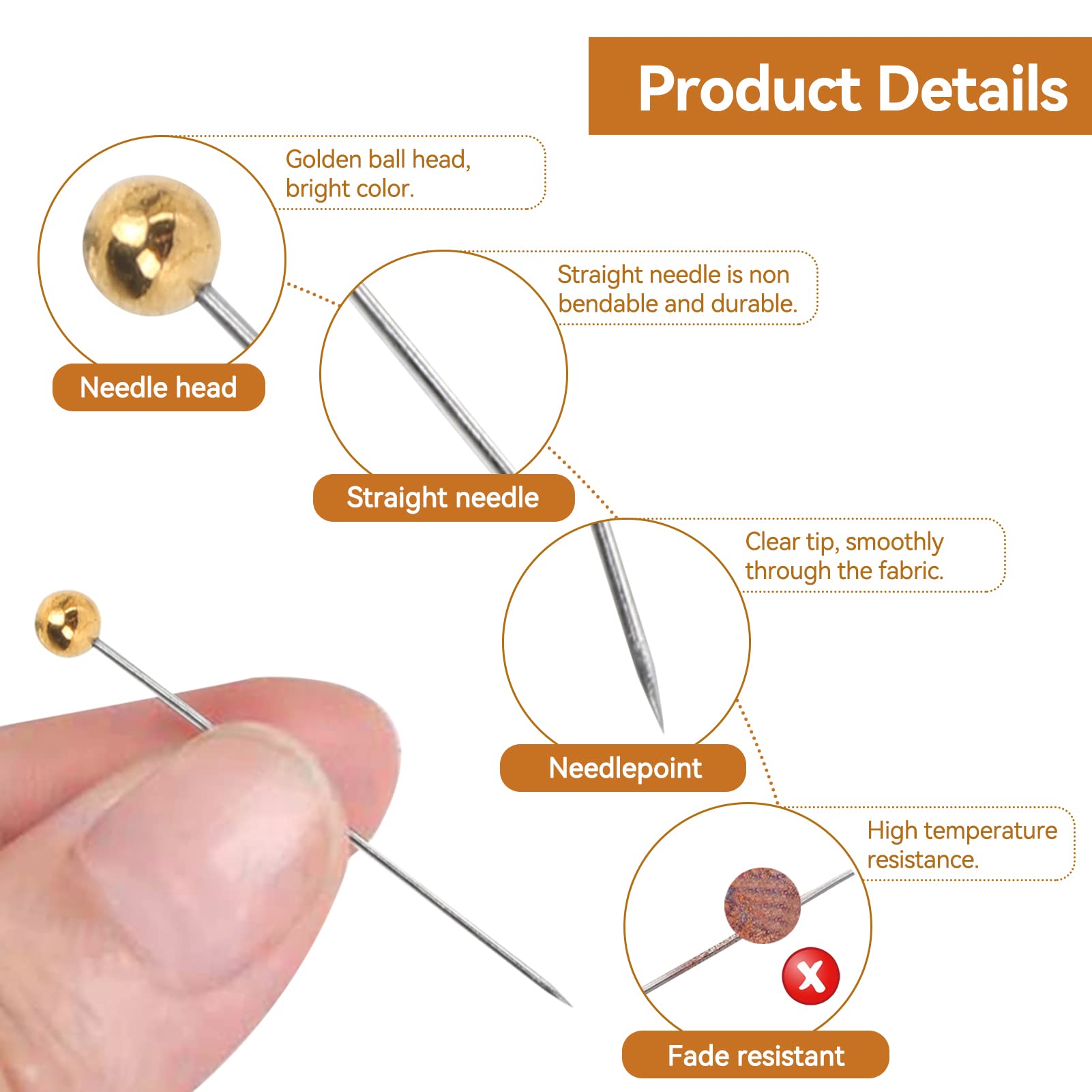 Sewing Pins, 100pcs Straight Pins Golden Pearlized Ball Head Pins Straight Pin for Fabric Straight Quilting Pin with Plastic Box for Sewing Craft Dressmaker Jewelry Decoration