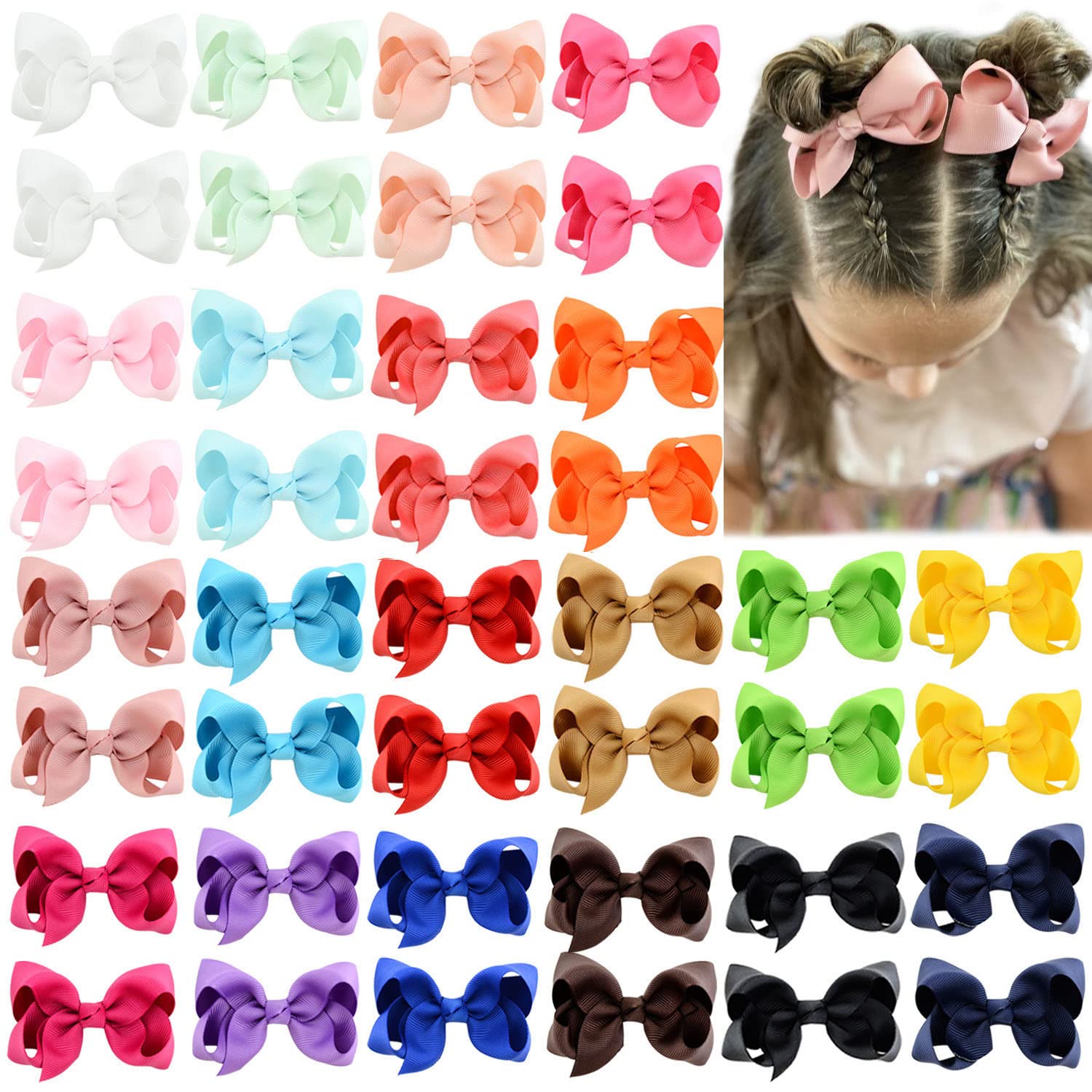 Photo 1 of 40PCS 3Inch Hair Bows for Girls Grosgrain Ribbon Toddler Hair Accessories with Alligator Clips for Toddlers Baby Girls Kids Teens in Pairs