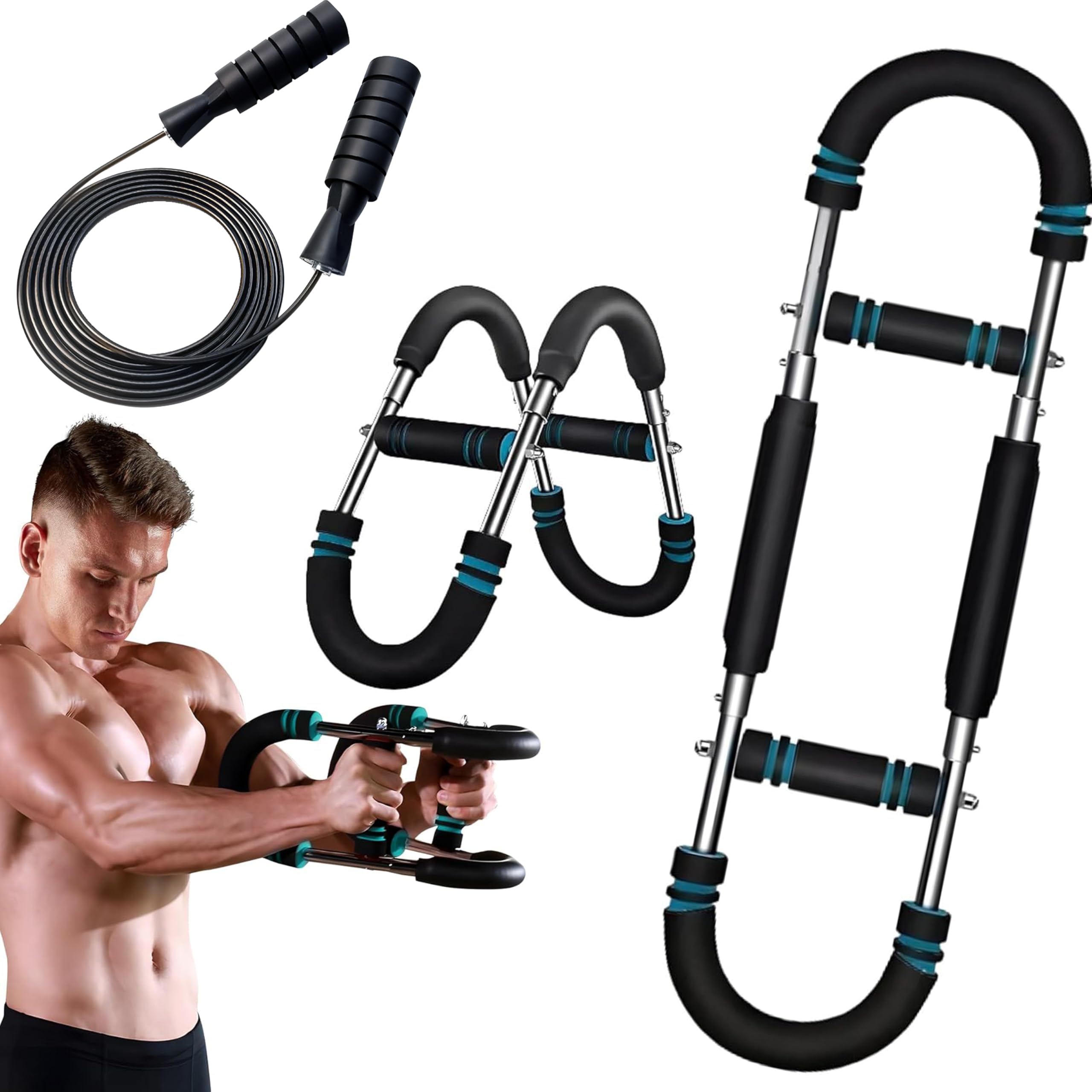 Adjustable Twister Arm Exerciser with Skipping Rope, U-Shaped Wrist Strength Trainer, Home Chest Expander For Shoulder, Arm and Chest Exercise, Arm Strengthening, Upper Body Strength Training Etc