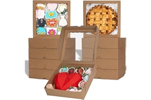 TEMLQPACK 50pcs 9x9x2.5 Inches Brown Bakery Boxes with Window Pie Boxes Cookies Boxes Chocolate Covered Strawberries Boxes Br