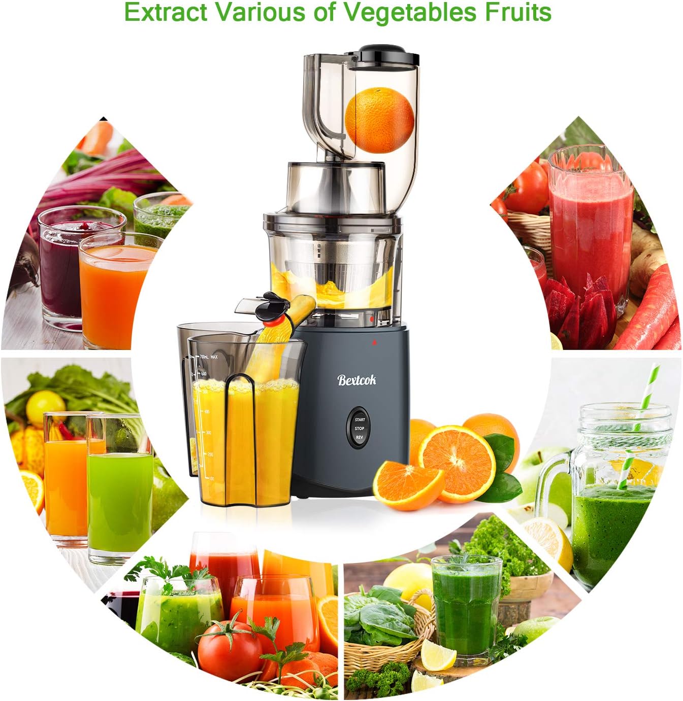 Bextcok Licuadoras para Verduras y Frutas Slow Juicer con Boca Ancha de