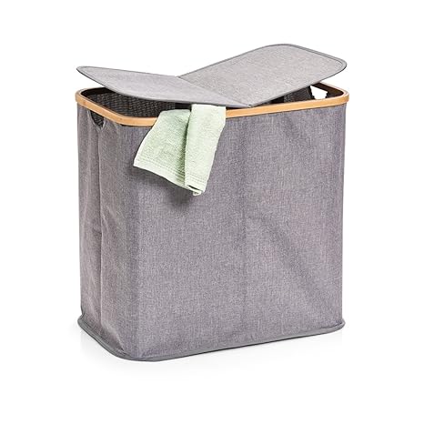 Wäschesammler, 2-Fach, Polyester/Bamboo, Grau