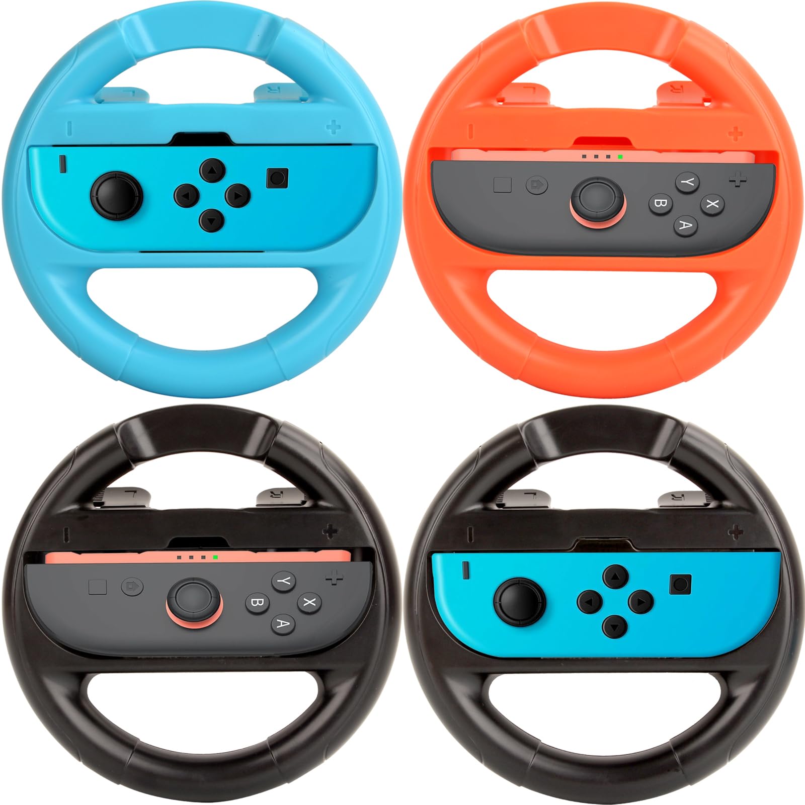 Lyvix 4 Pack Steering Wheel for Nintendo Switch 2 / Switch Joycon, Mario Cart Racing Wheel Accessories Multi Compatible with NS2/NS/OLED Joy Con Controller with Anti-Slip